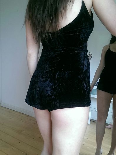 Black Velvet Strappy Playsuit. Size 8
