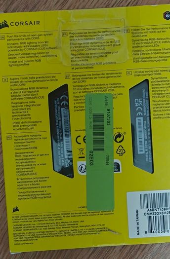 DDR5 Corsair vengeance black 6000hz RGB icue 32