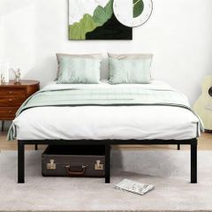 King Size Bed Frame, 36cm High Metal Platform Bed Frames Kingsize with Storage Under Bed/Steel Slats Mattress Base, No Box Spring Needed, Enhanced Support Noise Free, Black