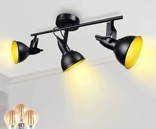 Spotlights Ceiling Lights Rotatable 3 Way Retro Kitchen Spot Light Fittings Black Spotbars 240V for Living Room, Incl. 3X 4W E14 LED Bulbs 2700K