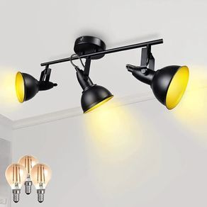 Spotlights Ceiling Lights Rotatable 3 Way Retro Kitchen Spot Light Fittings Black Spotbars 240V for Living Room, Incl. 3X 4W E14 LED Bulbs 2700K
