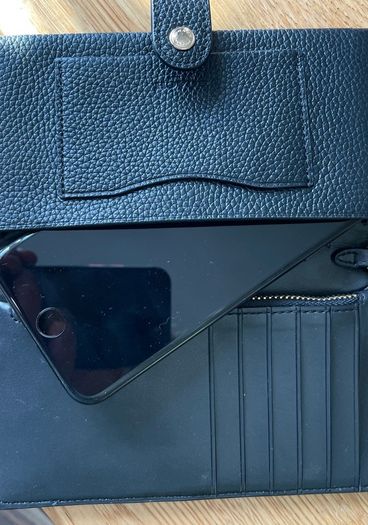 Coach Pebbled Black Leather Phone Wristlet Wallet