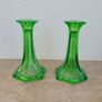 Antique green glass candlesticks Image 2