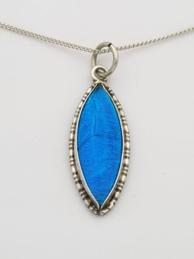 Vintage 925 Sterling Silver Real Butterfly Wing Necklace