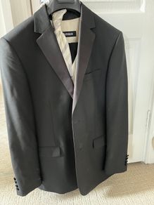 Mens black tie suit with yellow tie and waistcoat!