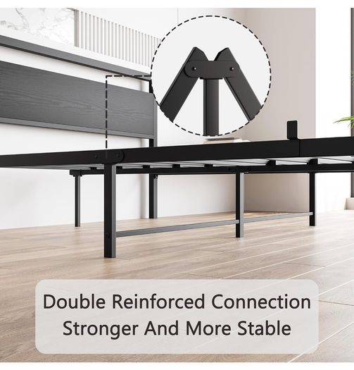 King Size Bed Frame with Wood Headboard,Heavy Duty Metal Platform Bed