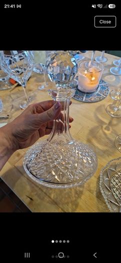 Vintage Waterford Crystal Alana Ships Decanter with a matching faceted ball stopper
