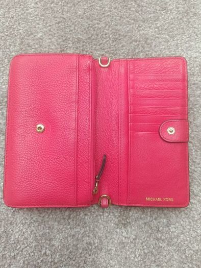 Michael Kors Pink Leather Floral Crossbody / Wallet Bag