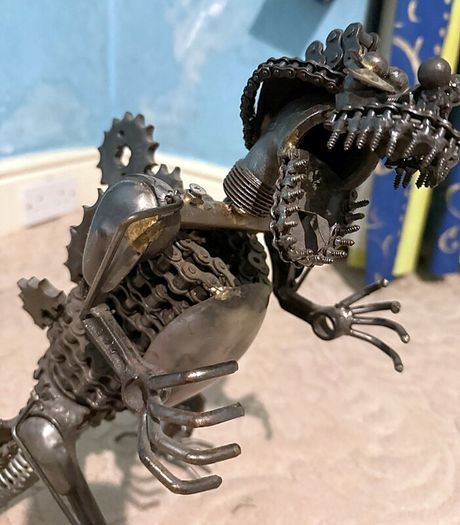 Large Handmade Scrap Metal Dinosaur Dragon Sculpture, 45cm, Recycled Steampunk Art