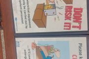 2 x framed safety pictures for ESB illustrated images,,,buyer collects, nice for any advertising wall display,,one glass broke on one picture,but can be easy replace ,,sold as seen,I reckon 80s 90s