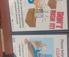 2 x framed safety pictures for ESB illustrated images,,,buyer collects, nice for any advertising wall display,,one glass broke on one picture,but can be easy replace ,,sold as seen,I reckon 80s 90s