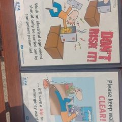 2 x framed safety pictures for ESB illustrated images,,,buyer collects, nice for any advertising wall display,,one glass broke on one picture,but can be easy replace ,,sold as seen,I reckon 80s 90s