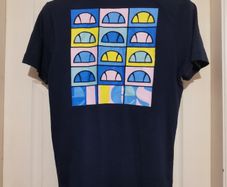Ellesse Fondato Graphic Large Print T-Shirt Navy Size Large Pop Art Tee