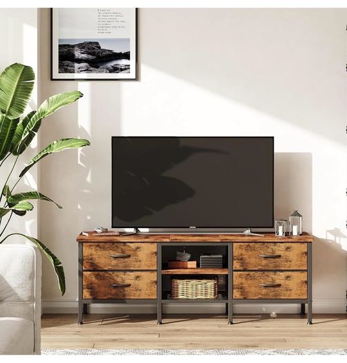 TV Stand with Storage, TV Table 55 Inch with Drawers for 60 65 Inch TV, TV Console Table, TV Bench for Living Room, Bedroom(Brown,55 Inch)