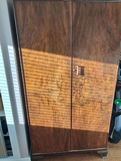 Walnut finish wardrobe, old