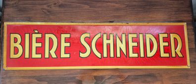 Original Vintage French Biere Schneider Metal Advertising Sign c1930s to 50s