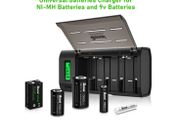 BONAI LCD Rechargeable Battery Charger For C, D, AA, AAA Battery (Ni-Mh or Ni-Cd) and 9V Battery (Ni-Mh or Li-ion) - LCD Universal Battery Charger With Discharge Function [Black]
