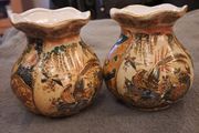 Pair of Hand Painted Chinese Satsuma Style Vases