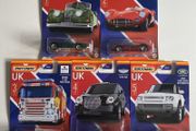 Jaguar XK150, Aston Martin, Scania Fire Truck, LEVC Taxi, Land Rover - Stars of UK 2022 Assortments - Exclusive Matchbox