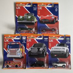 Jaguar XK150, Aston Martin, Scania Fire Truck, LEVC Taxi, Land Rover - Stars of UK 2022 Assortments - Exclusive Matchbox