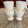 4 x Rare Vintage Arc Arcopal France Iridescent Milk Glass Egg Holder Cup White Art Deco Style Swirl Design Image 8