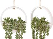 2pcs Artificial Succulents Hanging Plants 12.2'' Fake String of Pearls in Pot with 8.3'' Lanyard for Indoor Outdoor Wall Decor
