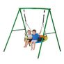 Swing Set for Backyard, 100 cm Saucer Swing Seat with Heavy Duty A-Frame Metal Stand, 199.6 kg Load Capacity, Reinforced with Spiral Ground Anchors, Swingset Outdoor for Kids, Green and Colorful Image 6