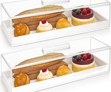 Acrylic Rectangular Cake Tray Multifunctional Rectangle Cake Stand with Clear Cover Lid - Serving Tray - Dessert Holder for Party Home Kitchen - Afternoon Tea Stands (2PCs)