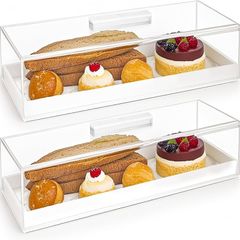 Acrylic Rectangular Cake Tray Multifunctional Rectangle Cake Stand with Clear Cover Lid - Serving Tray - Dessert Holder for Party Home Kitchen - Afternoon Tea Stands (2PCs)