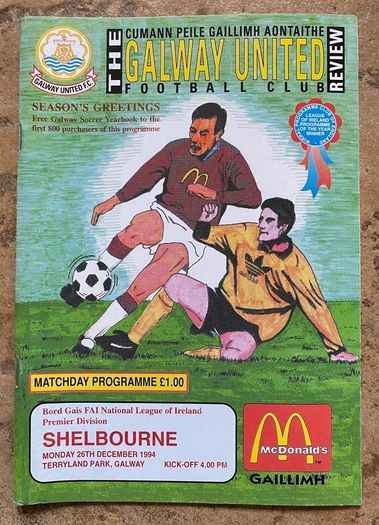 Very Rare 1994 Galway United v Shelbourne - League of Ireland Premier Division Programme