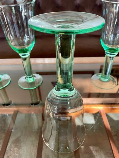 Tall Vintage Artisan Green Wine Water Glasses Sweden 1990s