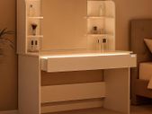 Dressing Table 3 Compartments with Lighting Including Distance Sensor Mirror 4 Open Shelves White Dressing Table Cosmetic Table 108 x 40 cm