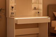 Dressing Table 3 Compartments with Lighting Including Distance Sensor Mirror 4 Open Shelves White Dressing Table Cosmetic Table 108 x 40 cm