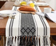 Boho Woven Table Runner Black and White Rustic Table Runner Outdoor Table Runner 180cm with Tassle for Home Dining Dessert Table Decor FREE POSTAGE (MULTIPLE SIZES AVAILABLE)
