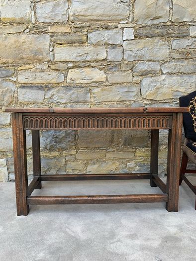 Early 20th Century Jacobean Revival Solid Oak Console Table.