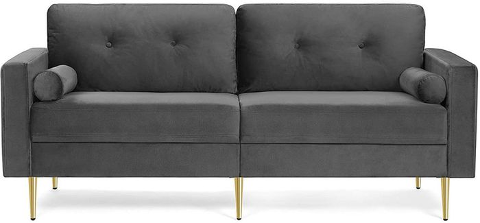 3-seater sofa, couch for living room, cover made of velvet, for apartments, small rooms, wooden frame, metal legs, simple structure, modern design, 183 x 78 x 88 cm, gray