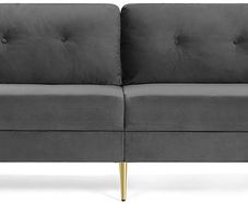 3-seater sofa, couch for living room, cover made of velvet, for apartments, small rooms, wooden frame, metal legs, simple structure, modern design, 183 x 78 x 88 cm, gray