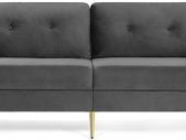 3-seater sofa, couch for living room, cover made of velvet, for apartments, small rooms, wooden frame, metal legs, simple structure, modern design, 183 x 78 x 88 cm, gray