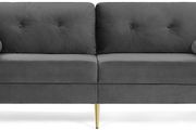 3-seater sofa, couch for living room, cover made of velvet, for apartments, small rooms, wooden frame, metal legs, simple structure, modern design, 183 x 78 x 88 cm, gray