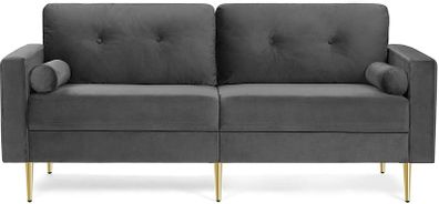 3-seater sofa, couch for living room, cover made of velvet, for apartments, small rooms, wooden frame, metal legs, simple structure, modern design, 183 x 78 x 88 cm, gray