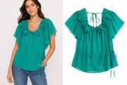 Awear green chiffon top with ruffled shoulders S / 36 / 8