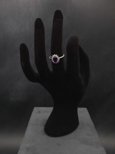 Vintage 925 Sterling Silver Amethyst & CZ Halo Ring
