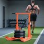 Weight Sled, Steel Power Sled, Fitness Training Sleds for Athletic Exercise Speed Improvement, Workout Equipment with Adjustable Height Handle, Compatible with 25/51 mm Weight Plates, Orange Image 8