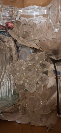 Heavy cut-glass Whiskey Decanter plus other items