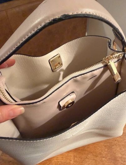 Cream Faux Leather Handbag | Gold Hardware | Work & Everyday Bag