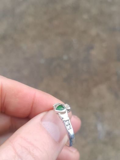 Emerald and CZ Sterling Silver Claddagh Ring