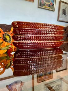 Vintage Stylish Brown Ceramic or Stoneware Corn on the cob Serving Dish Made in Taiwan 1960s 1970s 8 Holders