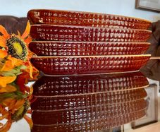 Vintage Stylish Brown Ceramic or Stoneware Corn on the cob Serving Dish Made in Taiwan 1960s 1970s 8 Holders