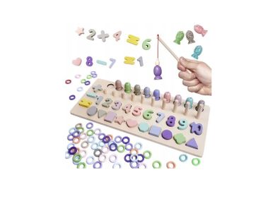 4in1 MONTESSORI WOODEN Educational Logarithmic Board (Numbers/Shapes/Fishing/Counting)