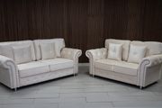 Olympia Cream Fullback Plush Velvet Fabric Sofa Set